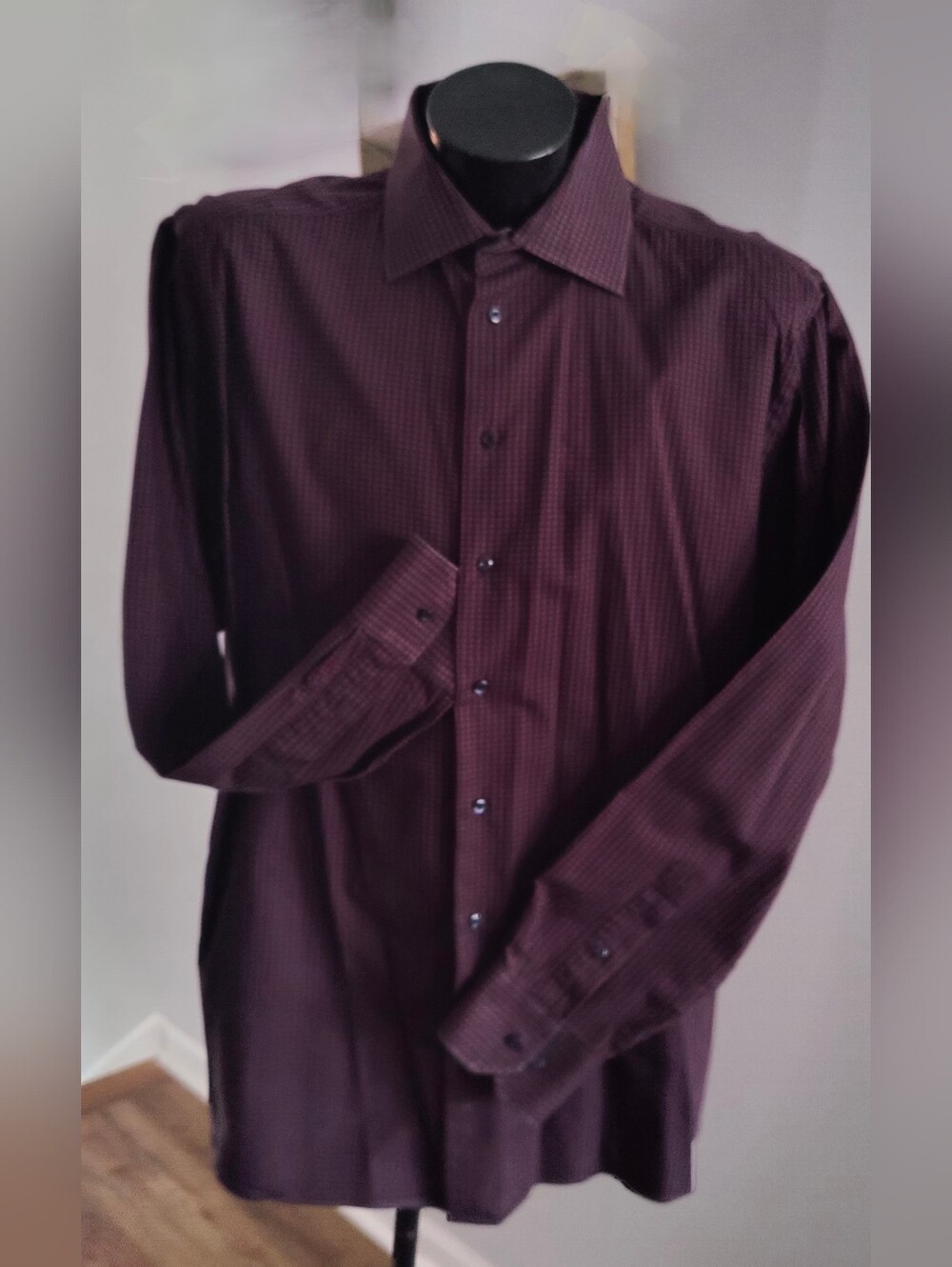 Toscano Men's Long-Sleeve Dress Shirt - Burgundy Blue Plaid Sz XL